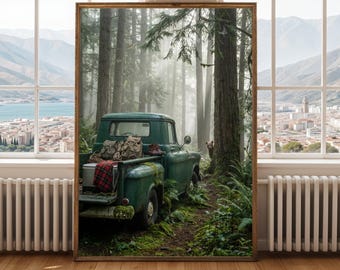 Vintage Truck Forest Art Print, Pacific Northwest Overlanding (Digital Download)