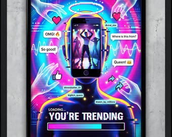 TikTok Viral Glitch Art Print – Gen Z Room Decor (Digital Download)