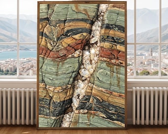 Stratified Rock Print: Sage Green Geological Wall Art (Digital Download)