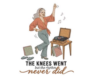 Retro Older Lady Embroidery Design, Vinyl Record Nostalgia Quote Machine File, 5 Sizes, Instant Download dst, pes, exp, jep, vp3