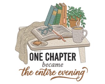 Book Lover Embroidery Design, Coffee and Books Quote Cozy Machine File, 5 Sizes, Instant Download dst, pes, exp, jep, vp3