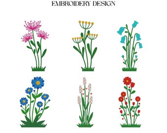 Wildflower Meadow Machine Embroidery Design, Cottagecore Boho Floral Bundle
