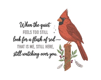 Cardinal Memorial Embroidery Design, Remembrance Verse Keepsake Machine File, 5 Sizes, Instant Download dst, pes, exp, jep, vp3