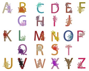 Floral Alphabet Embroidery Designs, A-Z Uppercase Letters (Instant Download)