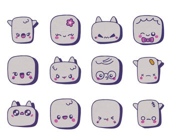 Kawaii Emoji Embroidery Designs – Cartoon Chat Faces (Digital Download)