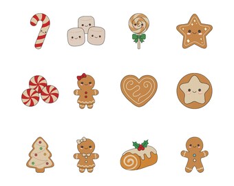 Christmas Sweets Embroidery Design, Kawaii Gingerbread Cookie Bundle Machine File, 5 Sizes, Instant Download dst, pes, exp, jep, vp3