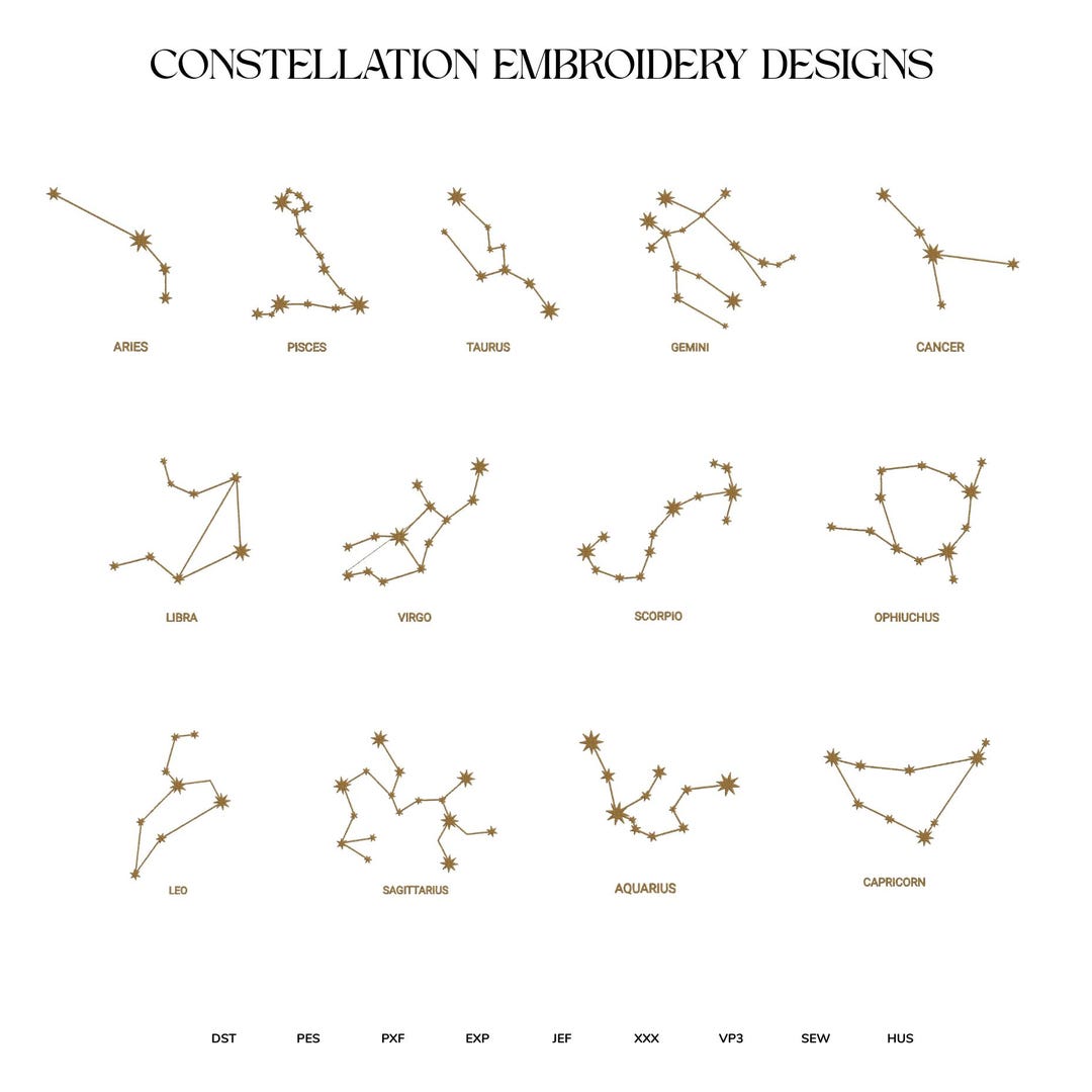 Constellation Embroidery Designs: Zodiac Signs Embroidery Files ...