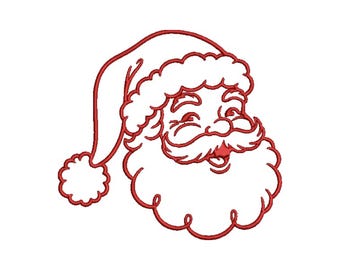 Vintage Santa Claus Embroidery Design, Cute Retro Santa Face Outline Embroidery File Christmas Holiday Lover Xmas Stocking Gift Machine