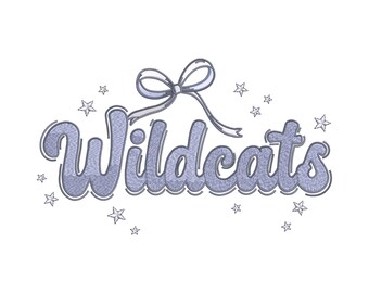 Wildcats Embroidery Design, Retro Bubble Font Ribbon Bow Star Mascot Text, 5 Sizes, Instant Download dst, pes, exp, jep, vp3