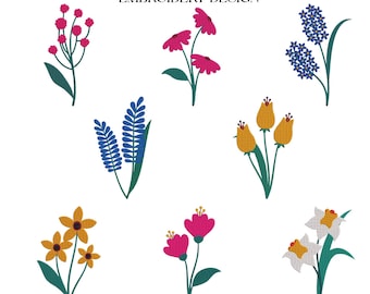 Wildflower Meadow Embroidery Design, Cottagecore Floral Bundle (Instant Download)