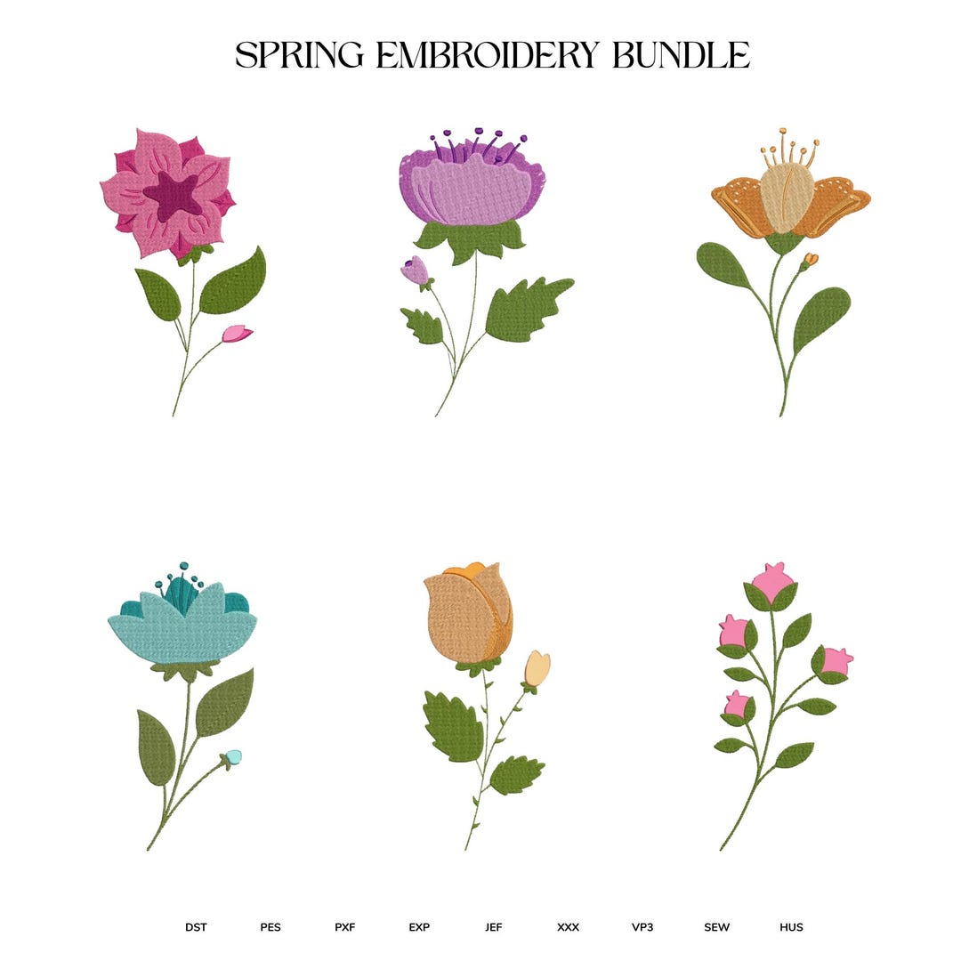 Mini Flower Bundle Embroidery Design, Botanical Floral Pattern, Machine ...