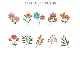 Wildflowers Embroidery Designs, Meadow Embroidery, Modern Spring Summer Digital Design Machine Embroidery File, 5 Sizes