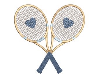 Tennis Racket Heart Embroidery Design, Crossed Rackets Sports Machine File, 5 Sizes, Instant Download dst, pes, exp, jep, vp3
