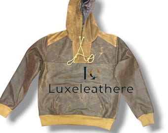 Handmade Genuine Lambskin Leather Hoodie | Brown Leather Pullover