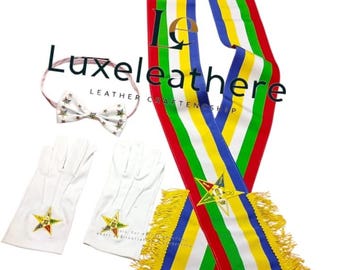 Order of the Eastern Star (OES) Complete Regalia Set Eastern Sash, Gloves & Bow Tie