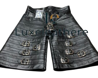 Handcrafted Cowhide Leather Biker Shorts | Gothic Buckle Detail