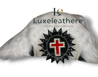 Knight Templar Sir Chapeau – White Plumed Masonic Commandery Hat – Handcrafted Templar Regalia
