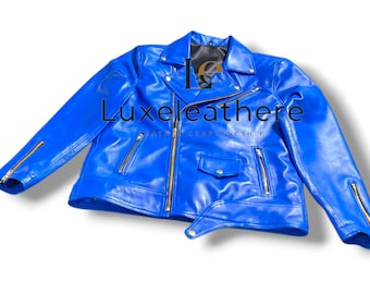 Royal Blue Lambskin Leather Jacket | Handmade Biker Style for Men & Women | Luxury Motorcycle
