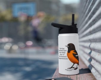 Grappige Baltimore Oriole-illustratie roestvrijstalen waterfles | Ideaal voor felle vogelnerds met duistere humor