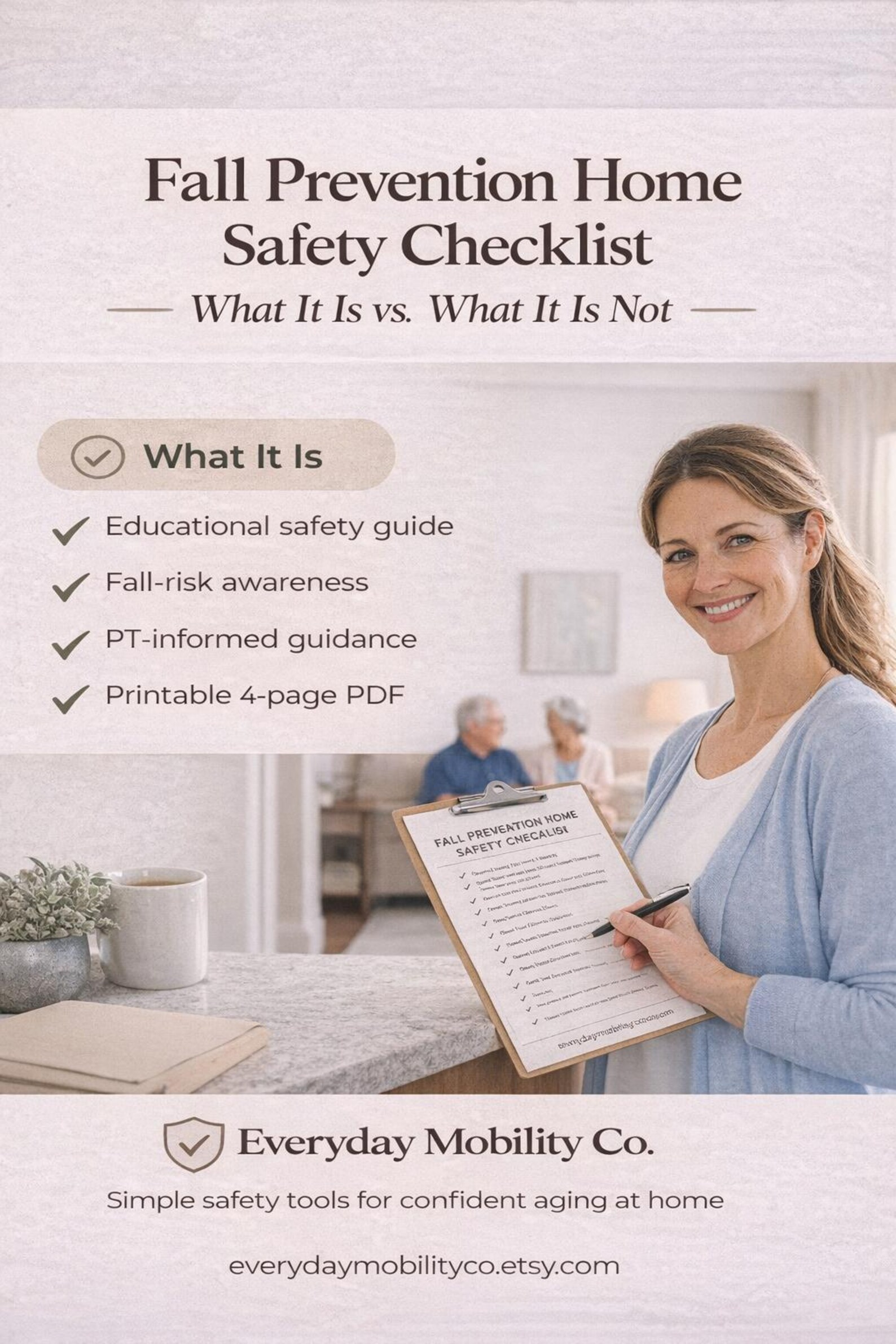 Fall Prevention Checklist for Seniors- Printable Home Safety Guide (PT ...