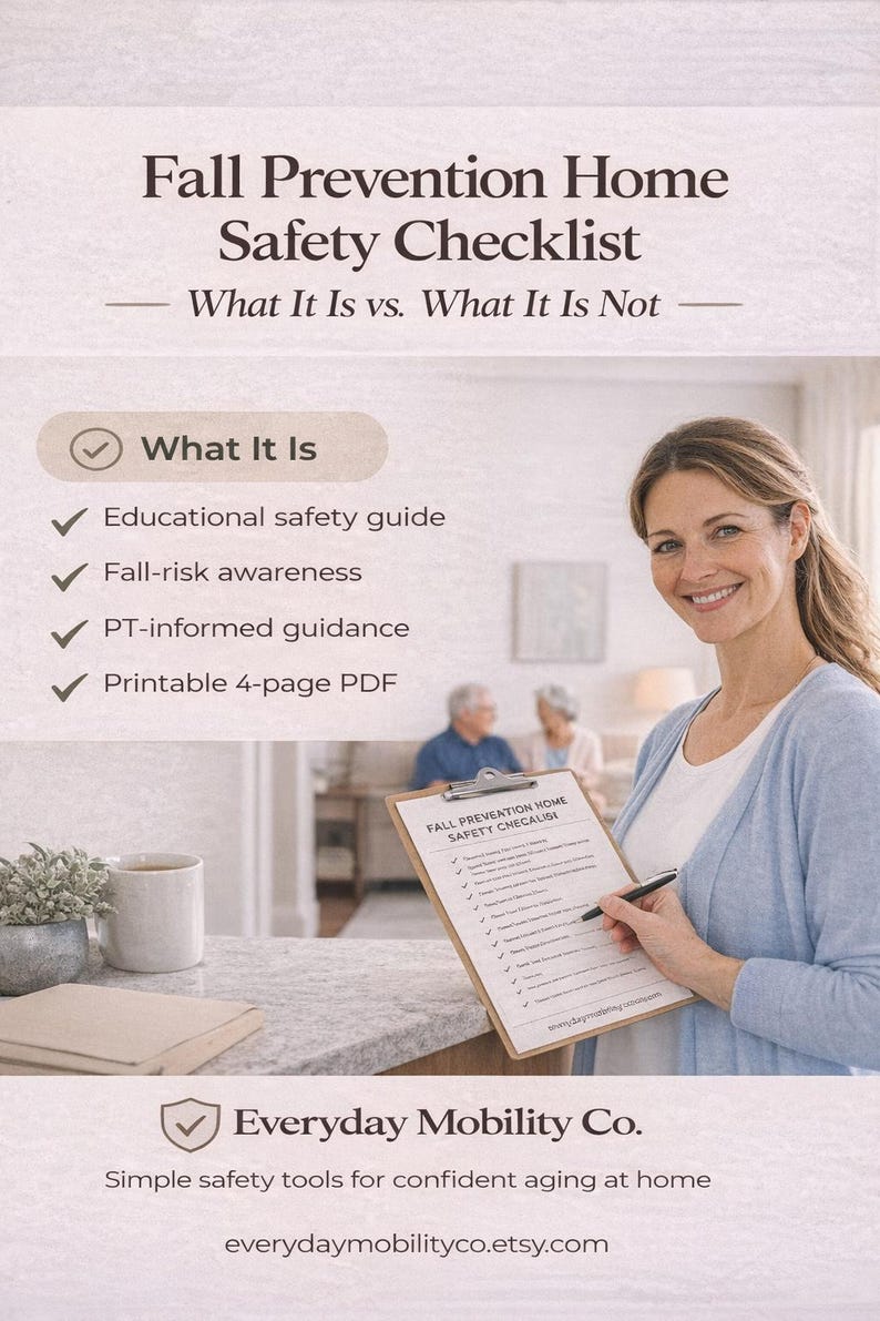 Fall Prevention Checklist for Seniors- Printable Home Safety Guide (PT ...