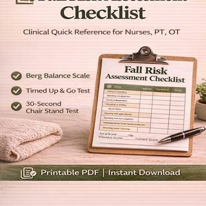 Lista di controllo per la valutazione del rischio di caduta in formato PDF / Strumento di prevenzione delle cadute per infermieri, fisioterapisti e terapisti occupazionali / Guida rapida alla sicurezza geriatrica / Guida clinica stampabile