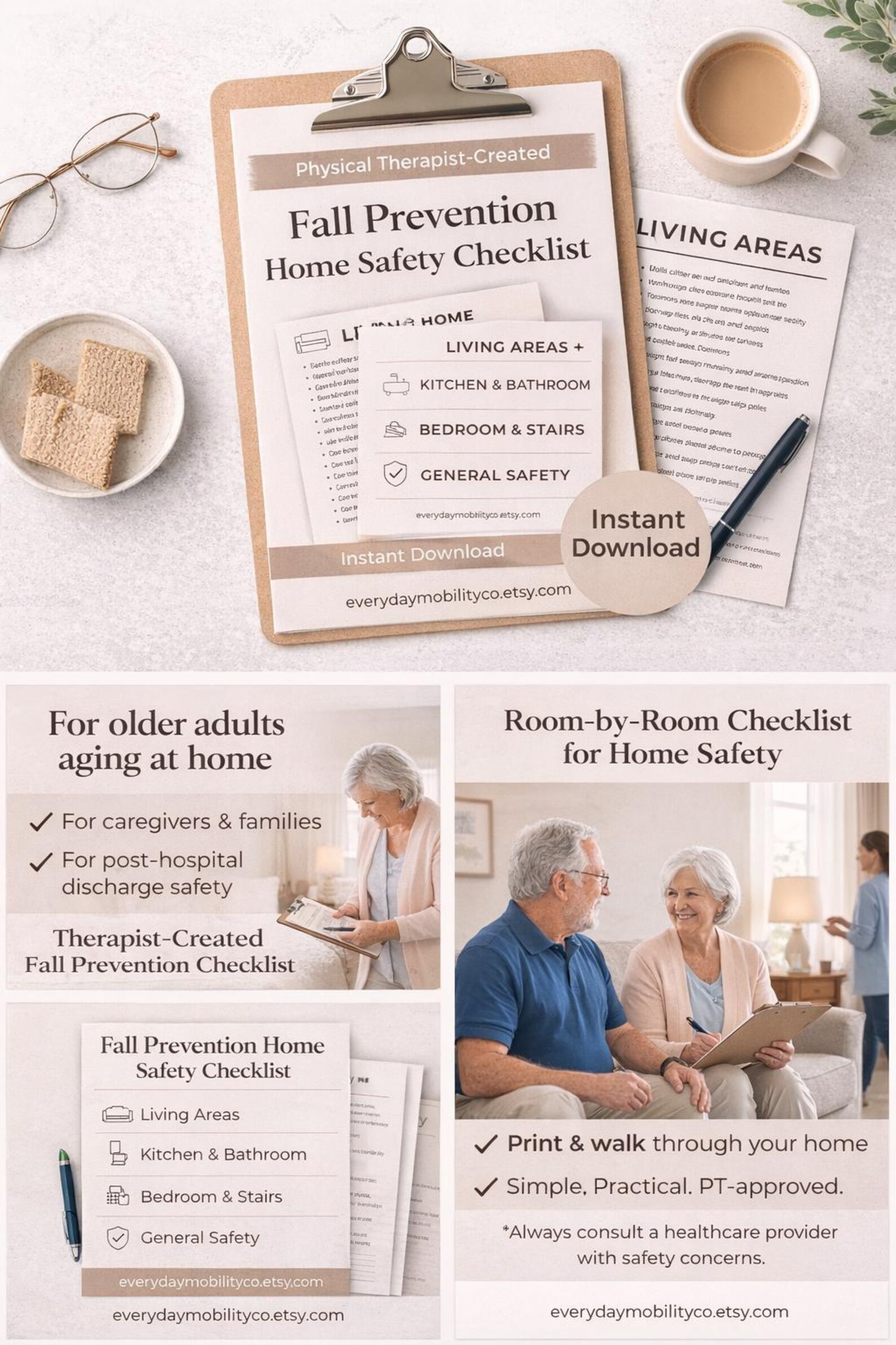 Fall Prevention Checklist for Seniors- Printable Home Safety Guide (PT ...