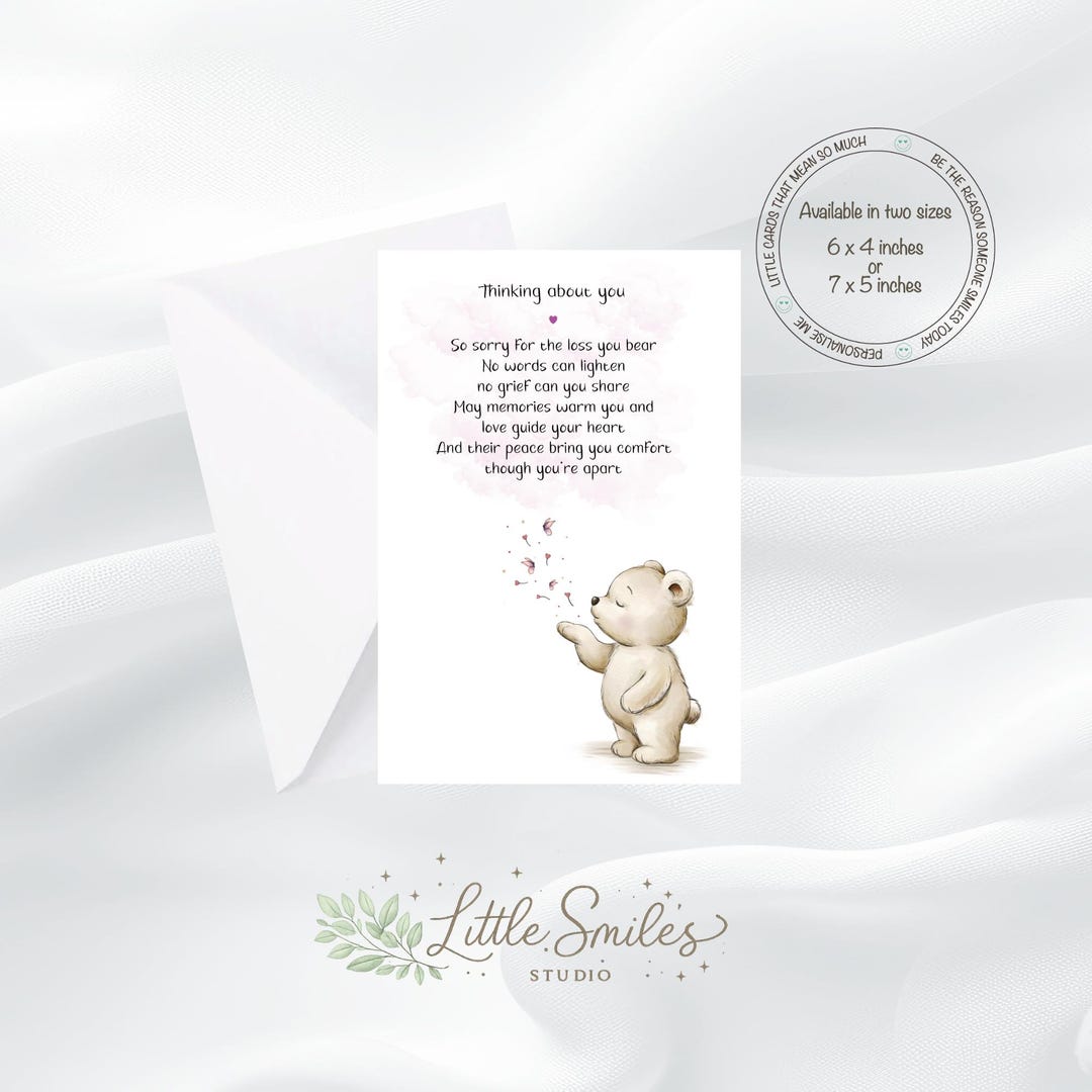 Sympathy Card, Sorry for Your Loss, Thinking of You, Bear Design - Etsy