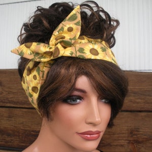 WIRED HEADBAND Dolly Bow Headband Summer Fashion Accessories Women Headscarf with Yellow Gold Sunflowers print