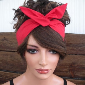 Red Wired Headband: Summer Retro Headscarf, Dolly Bow Headwrap - Choose color