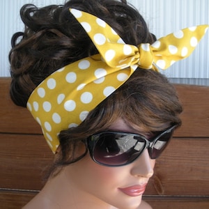 TIE UP HEADBAND Dolly Bow Headband Summer Fashion Accessories Women Headscarf Mustard Yellow Polka dot - Choose color