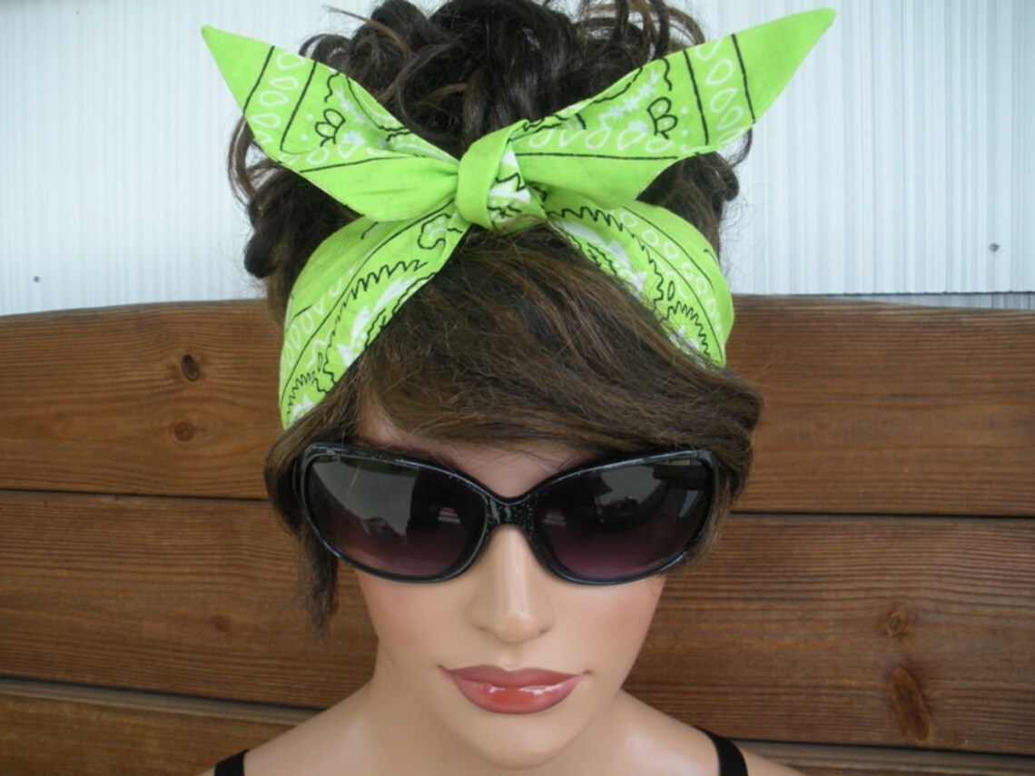 LIme Green Bandana Headband Dolly Bow Headband Summer Fashion Etsy