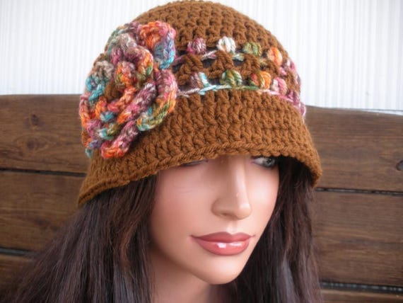 Crochet Bucket Hat: Brown Acrylic Winter Hat With  display picture 2