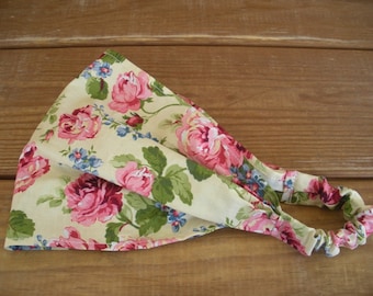 Light Yellow Pink Roses Cotton Headband: Summer Fashion Yoga Headscarf