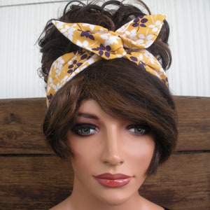 WIRED Headband  Womens Headband Summer Fashion Accessories Women Headscarf Gold with Purple and White leaves print