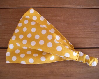 Fabric Headband: Summer Headscarf Yoga Headwrap in Mustard yellow polka dot - Choose color