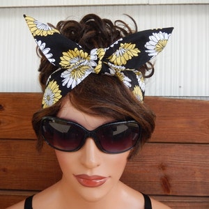 Dolly Bow Headband TIE UP HEADBAND Retro Summer Fashion Accessories Women Headscarf Black white yellow Daisy