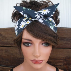 Wired Headband Retro Headband Summer Fashion Accessories Women Headscarf with White Daisy
