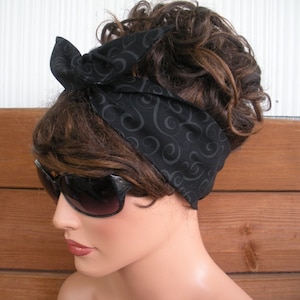 Womens Headband Dolly Bow Wired Headband Retro Summer Fashion Accessories Women Headband Headwrap in Black Swirl print