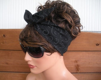 Womens Headband Dolly Bow Wired Headband Retro Summer Fashion Accessories Women Headband Headwrap in Black Swirl print