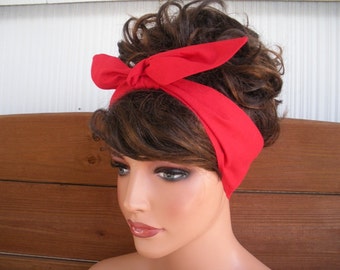 Womens Headband Dolly Bow Headband Retro Summer Fashion Accessories Women Headscarf Tie Up Bandana in Red  - Choose color