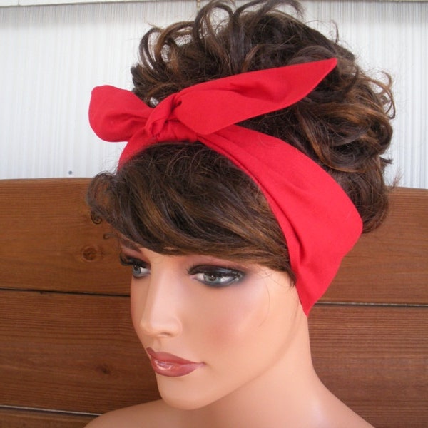 Womens Headband Dolly Bow Headband Retro Summer Fashion Accessories Women Headscarf Tie Up Bandana in Red  - Choose color