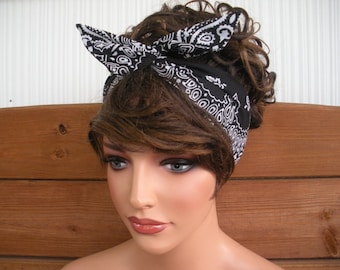 Womens Headband Dolly Bow Wired Headband Summer Fashion Accessories Women Headscarf Bandana in Black Paisley - Choose color