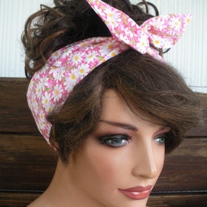 WIRED HEADBAND Dolly Bow Headband Summer Fashion Accessories Women Headscarf Hair Scarf Pink Daisies