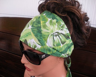 Womens Headband Fabric Headband Summer Fashion Accessories Women Headscarf Yoga headband in Green Tropical Leaf Print