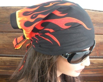 Headscarf Bandana Head Kerchief Summer Fashion Hair Accessories Women Headband Head wrap Bandana in Black Flame print