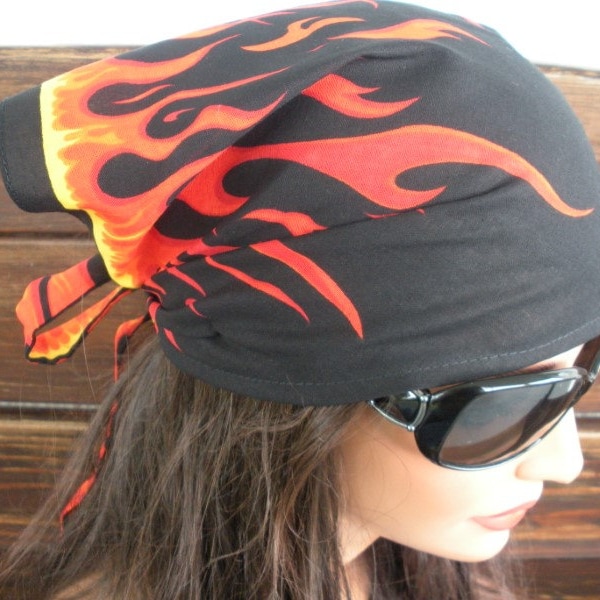 Headscarf Bandana Head Kerchief Summer Fashion Hair Accessories Women Headband Head wrap Bandana in Black Flame print