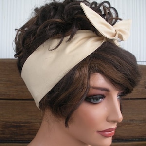 WIRED HEADBAND Womens Headband Dolly Bow Retro Summer Fashion Headscarf in Beige - Choose color