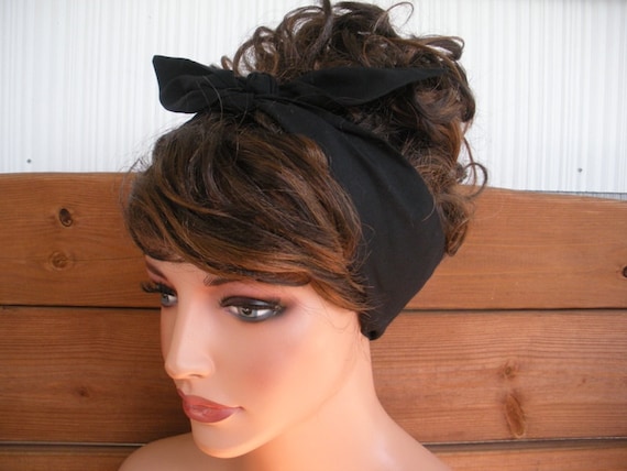 Black Dolly Bow Headband: Summer Fashion Retro TIE UP Head Scarf - Pick your color