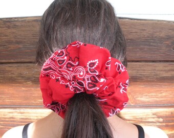 Scrunchie Oversized Scrunchie Summer Fashion Hair Accessories Women Hairscarf Ponytail in Red Bandana - Choose color